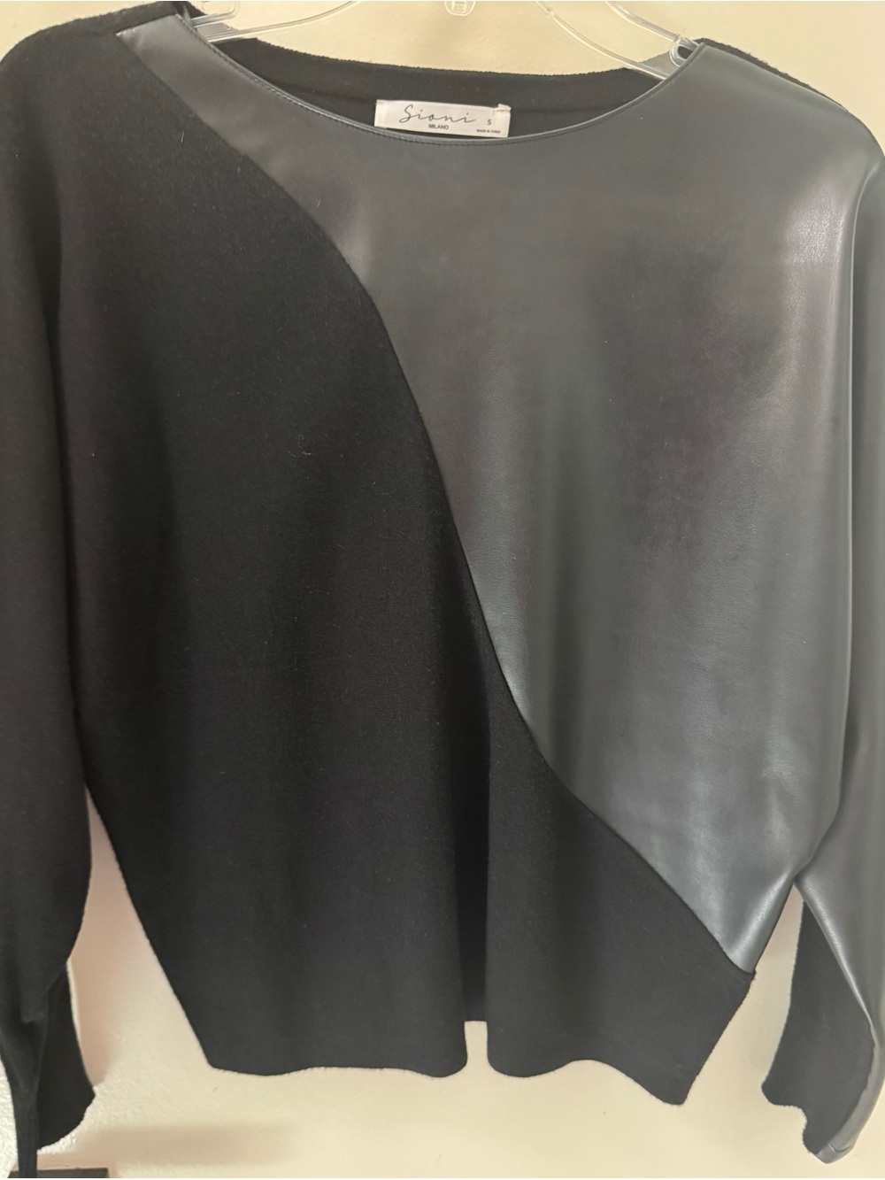 Sioni Black Mixed-Media Crew-Neck Sweater